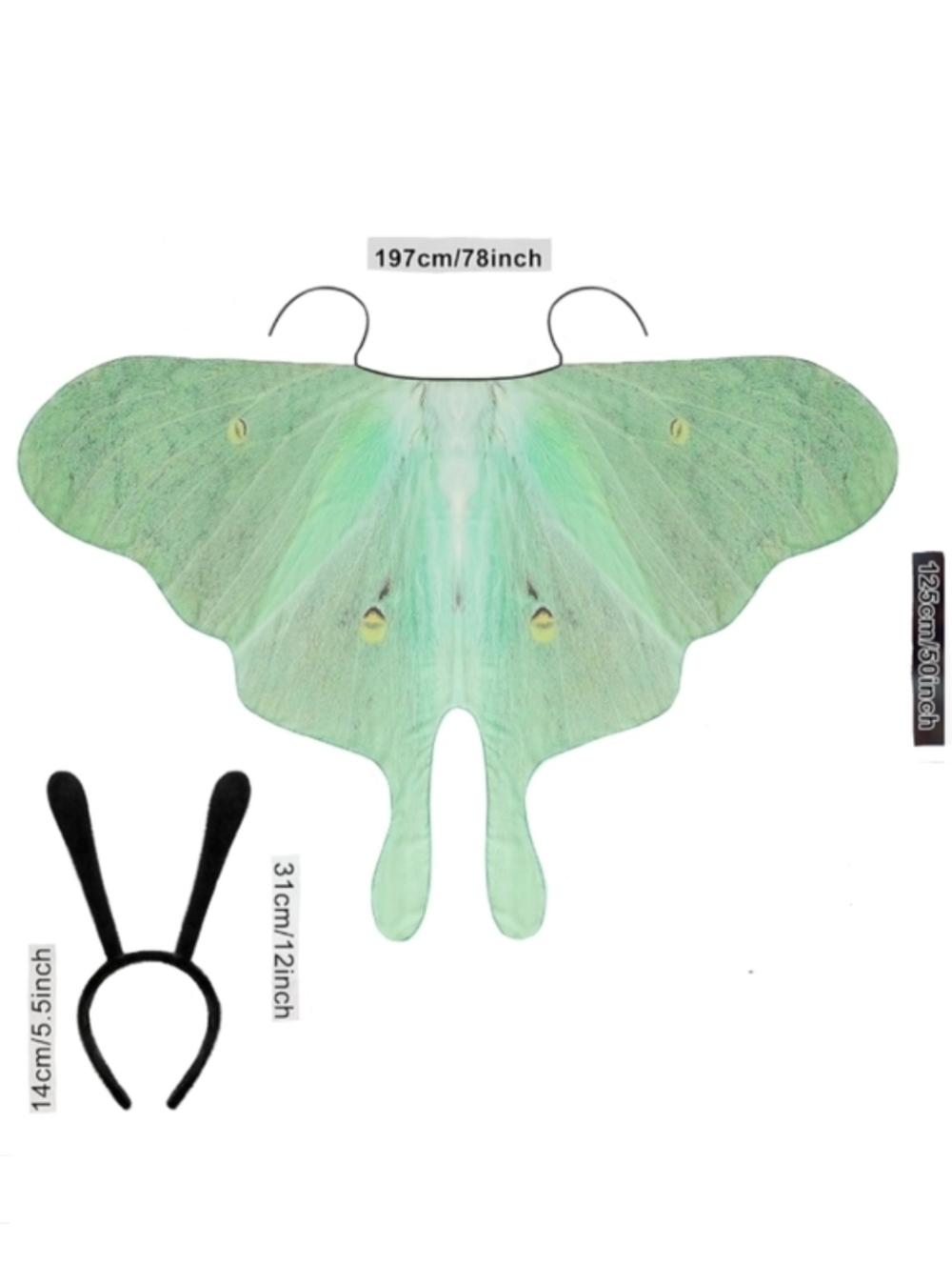 Mint Green Luna Moth Festival Butterfly Costume Set Fairy Wings Butterflies - Picture 5 of 12